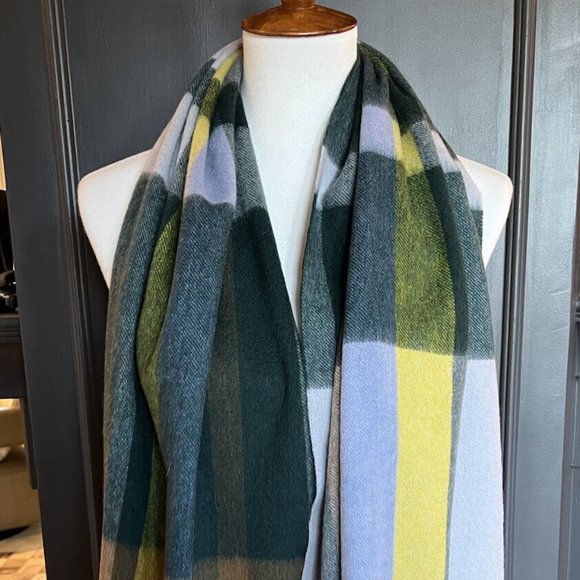 New Auth Chan Luu Plaid Fringe Lamb Wool Scarf- Seed Pearl